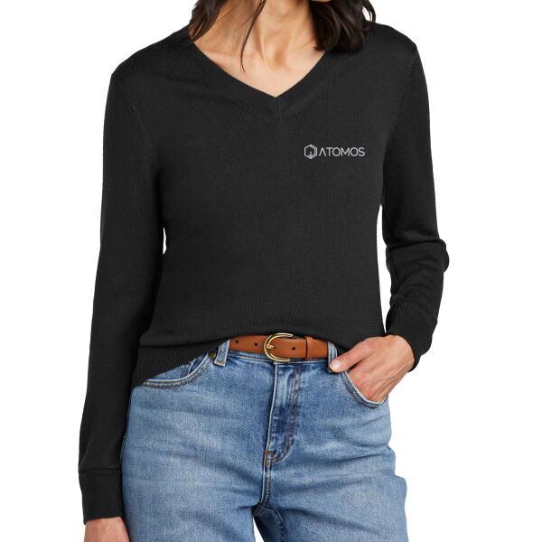Embroidered Atomos - Women's Washable Merino V Neck Sweater Thumbnail